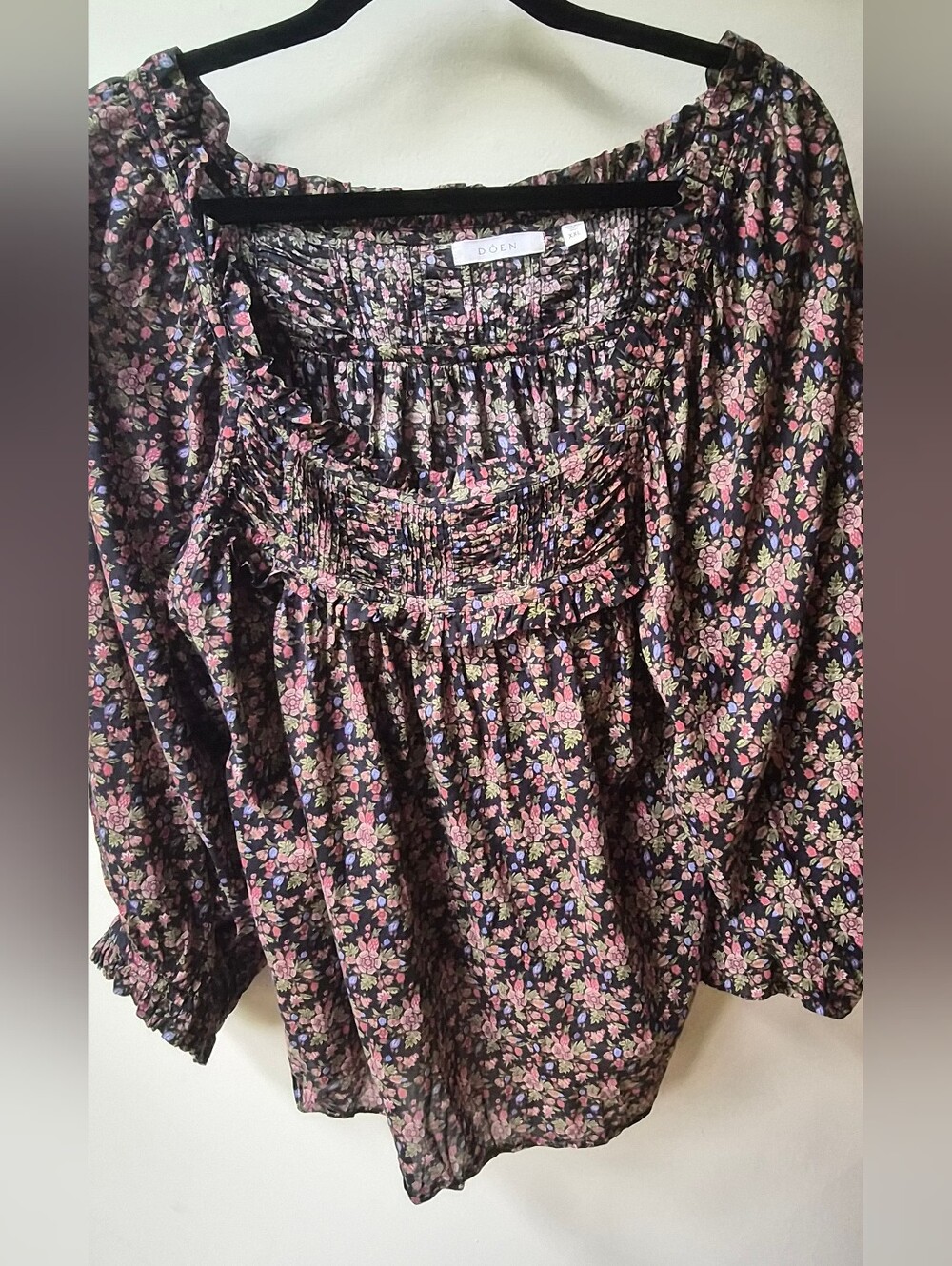 DÔEN Agotha Top Noir Forest Floral Organic Cotton Blouse XXL